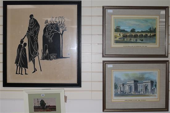 Two prints and a machined fabric panel Largest 84 x 76cm